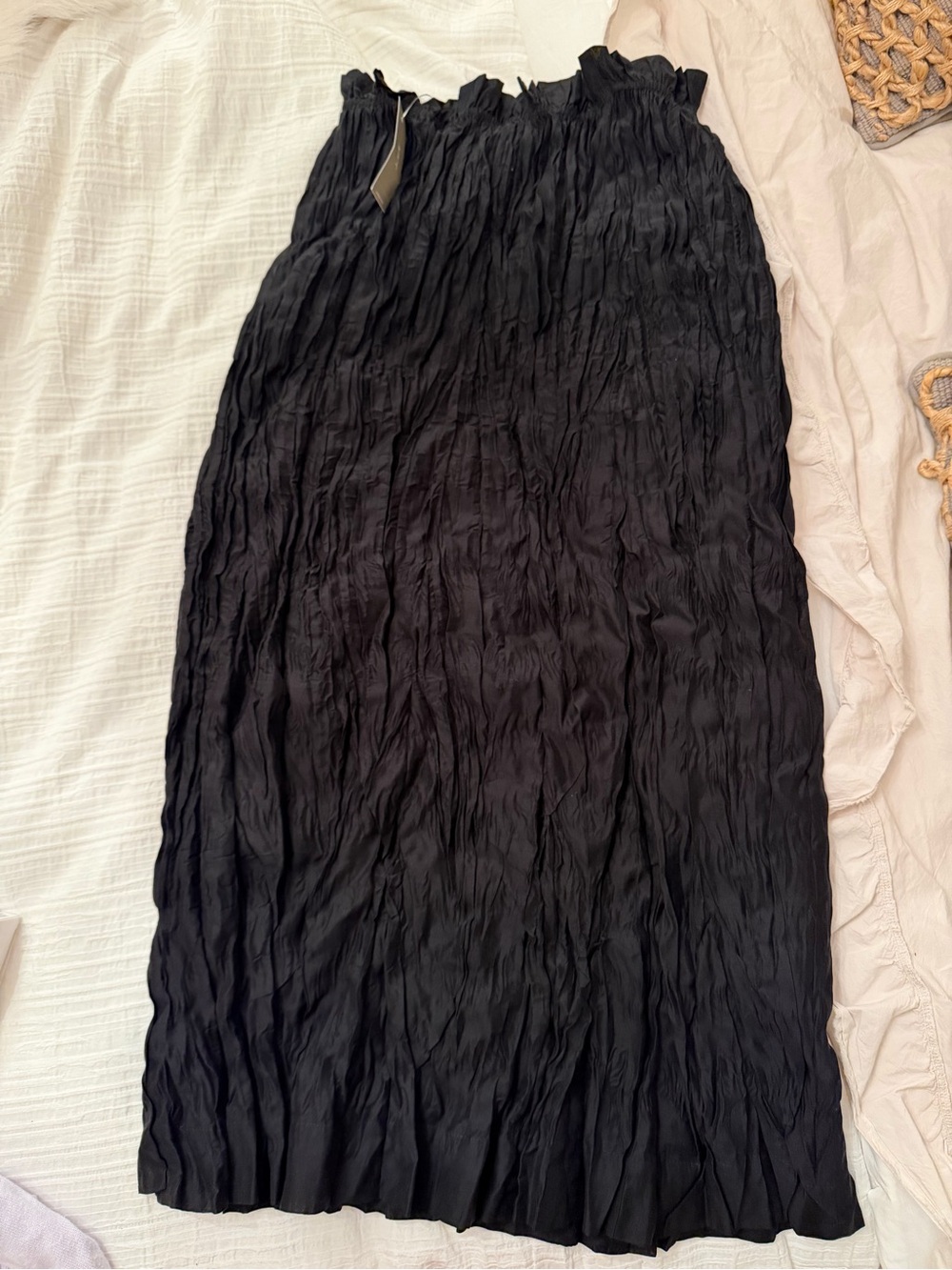 J. Crew Black Crinkled Midi Skirt